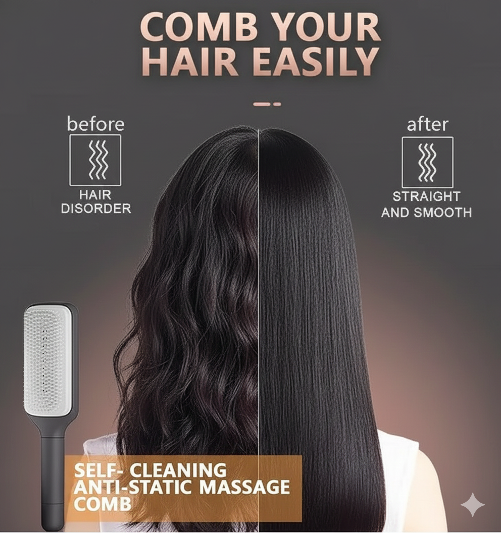 FetchHub™ | 4-in-1 Self-Cleaning Hairbrush for Smooth, Frizz-Free Hair